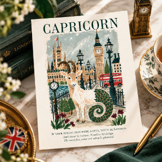 Capricorn Zodiac London Gouache Illustration Postcard