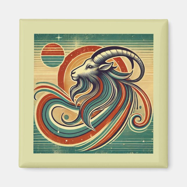Capricorn Zodiac Magnet Retro Style  (Front)