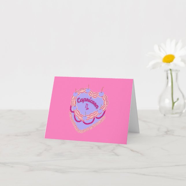 Capricorn Zodiac Pastel Heart Birthday Cake Card (Small Plant)