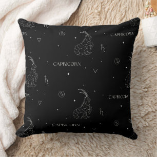 Capricorn Zodiac Pattern in Black and White Cushion