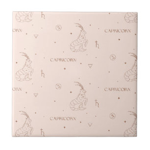 Capricorn Zodiac Pattern in Brown and Burgundy Tile