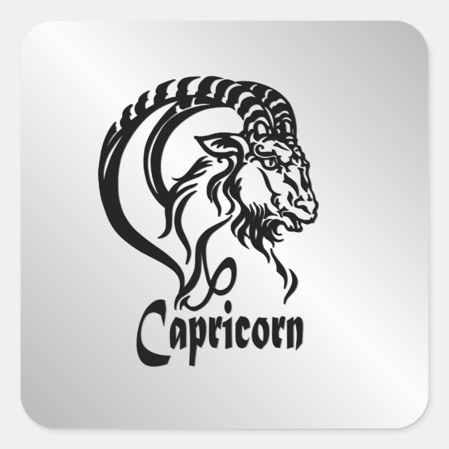 Capricorn Zodiac Sign and Symbol Silver Square Sticker (Front)