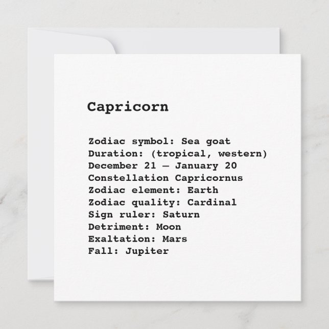 Capricorn Zodiac Sign Astrology birthday card (Front)