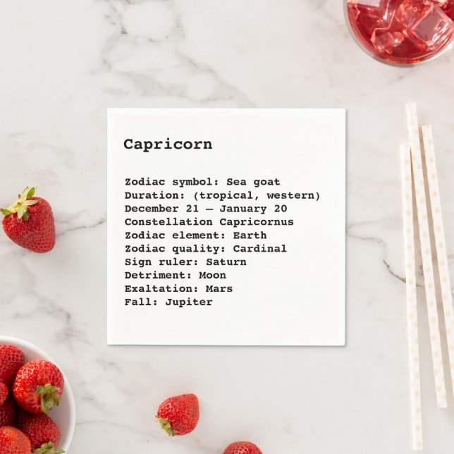 Capricorn Zodiac Sign Astrology birthday paper Napkin (Insitu)
