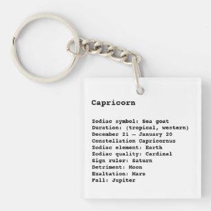 Capricorn Zodiac Sign Astrology black white Key Ring
