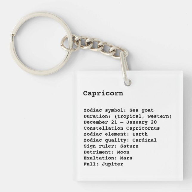 Capricorn Zodiac Sign Astrology black white Key Ring (Front)