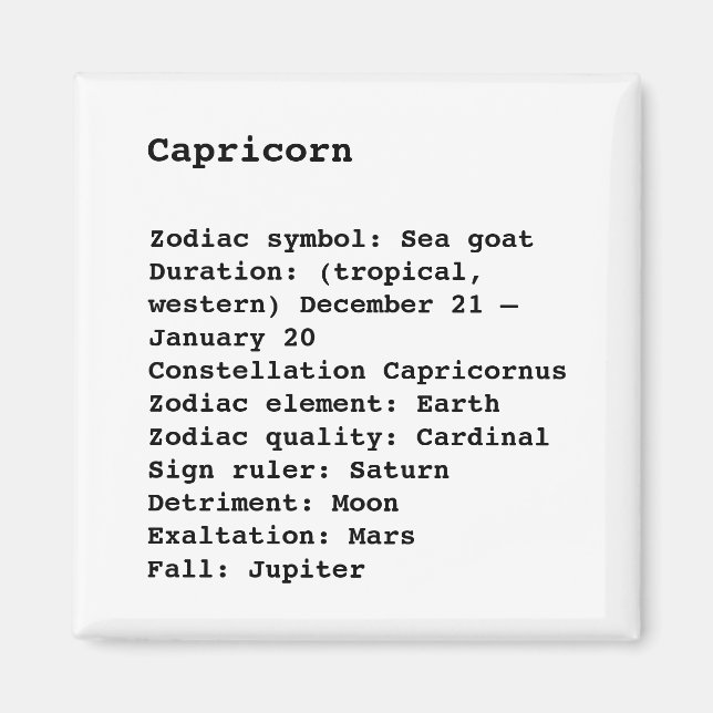 Capricorn Zodiac Sign Astrology black white Magnet (Front)