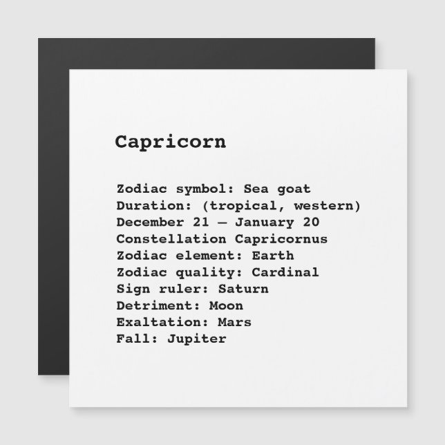 Capricorn Zodiac Sign Astrology black white magnet (Front/Back)