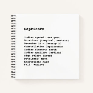 Capricorn Zodiac Sign Astrology black white Notebook