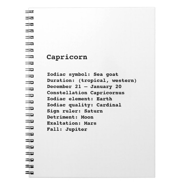 Capricorn Zodiac Sign Astrology black white Notebook (Front)