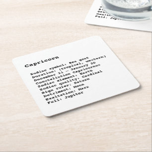 Capricorn Zodiac Sign Astrology black white Square Paper Coaster