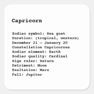 Capricorn Zodiac Sign Astrology black white Square Sticker