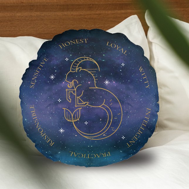 Capricorn Zodiac Sign Astrology Personality Traits Round Cushion (Capricorn Zodiac Sign Astrology Personality Traits Round Pillow)