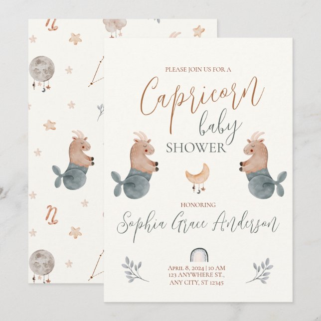 Capricorn Zodiac sign baby shower Invitation (Front/Back)