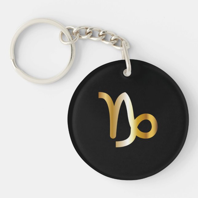 Capricorn Zodiac Sign, Black & Gold Keychain (Front)