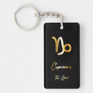 Capricorn Zodiac Sign, Black & Gold Keychain