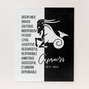 Capricorn Zodiac Sign, Black & White Jigsaw Puzzle
