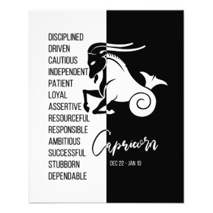 Capricorn Zodiac Sign, Black & White Poster