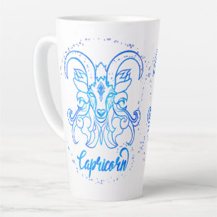 Capricorn zodiac sign bright light blue glitter latte mug