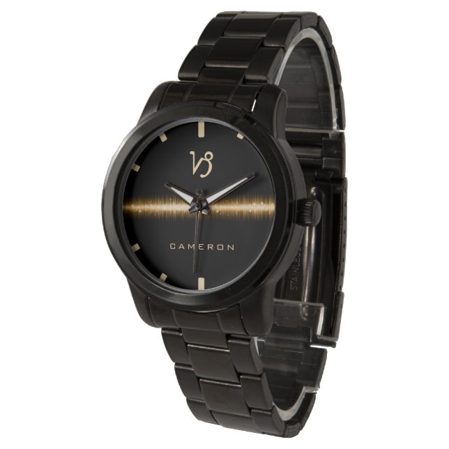 Capricorn Zodiac Sign Cool Gold Light Line Name  Watch (Angled)