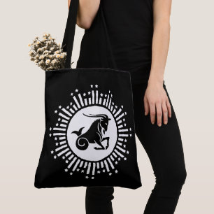 Capricorn Zodiac Sign Goat Cosmic Starburst Design Tote Bag