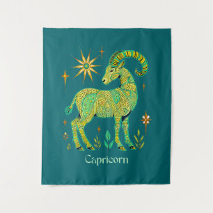 Capricorn Zodiac Sign in Intricate Patterns Tapestry