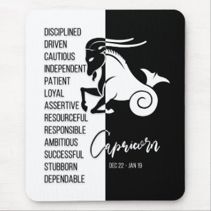 Capricorn Zodiac Sign Mousepad, Black & White Mouse Mat