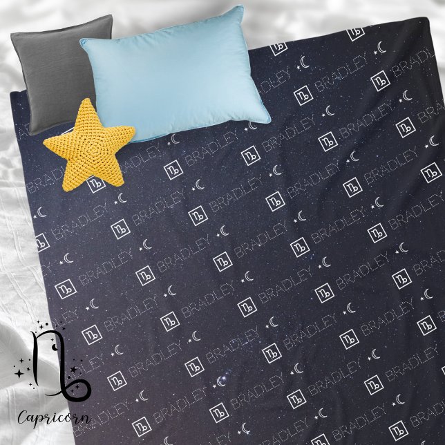 Capricorn Zodiac Sign Name Constellation Astrology Fleece Blanket (Capricorn Zodiac Sign Symbol Personalized Repeating Name Seamless Pattern Starry Night Sky Moon 
)