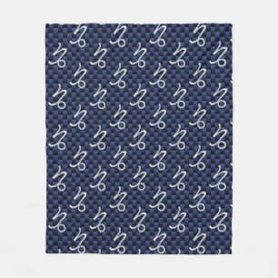 Capricorn Zodiac Sign navy blue carbon fibre style Fleece Blanket