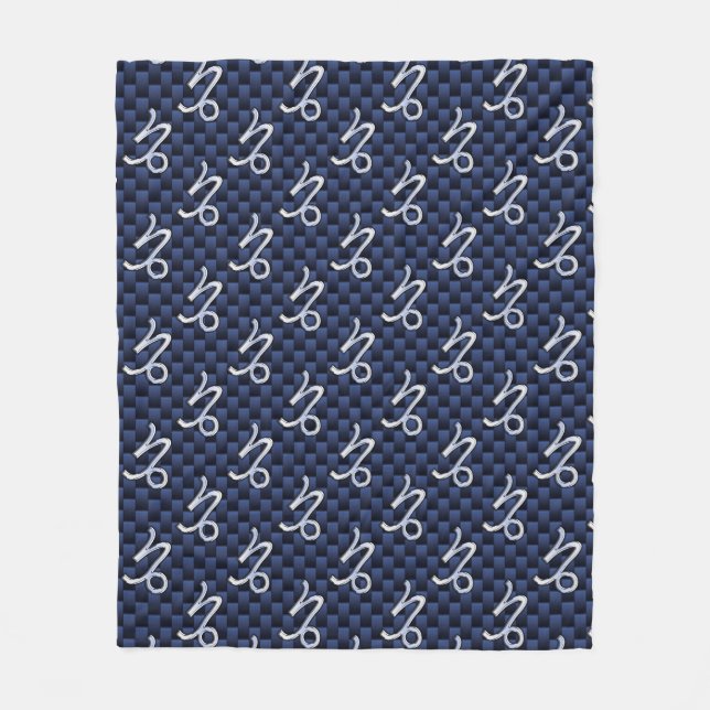Capricorn Zodiac Sign navy blue carbon fibre style Fleece Blanket (Front)