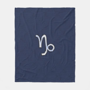 Capricorn Zodiac Sign navy blue carbon fibre style Fleece Blanket