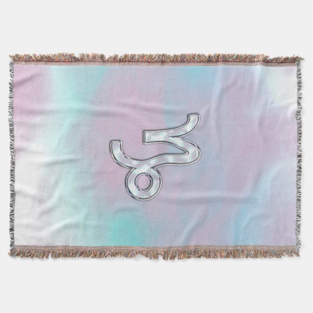 Capricorn Zodiac Sign on Mother of Pearl Nacre Throw Blanket (Front)