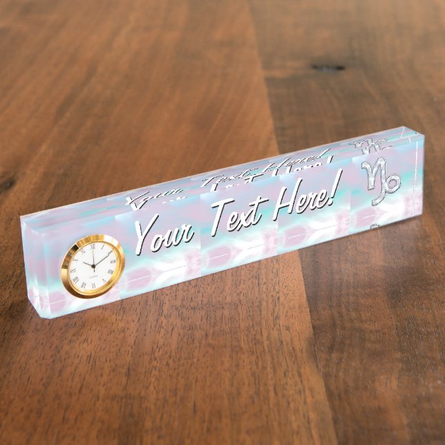 Capricorn Zodiac Sign on Mother of Pearl Style Nameplate (Side)