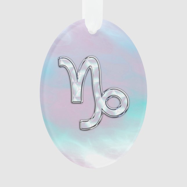 Capricorn Zodiac Sign on Mother of Pearl Style Ornament (Front)