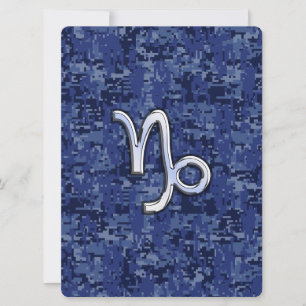 Capricorn Zodiac Sign on navy blue digital camo