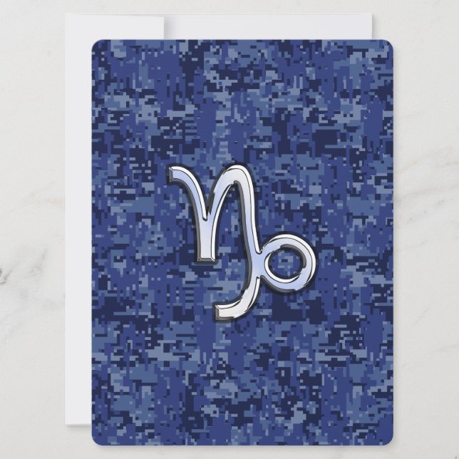 Capricorn Zodiac Sign on navy blue digital camo (Front)