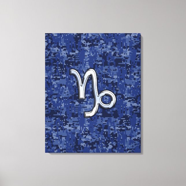 Capricorn Zodiac Sign on navy blue digital camo (Front)