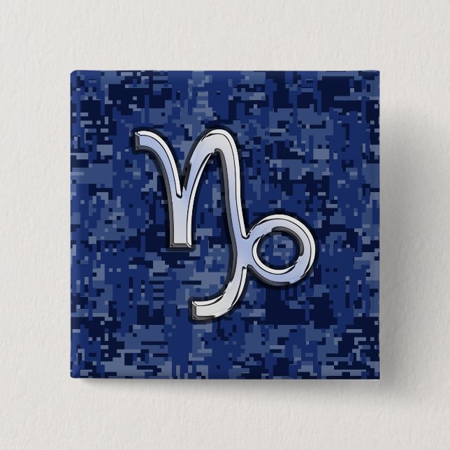 Capricorn Zodiac Sign on Navy Digital Camouflage 15 Cm Square Badge (Front)