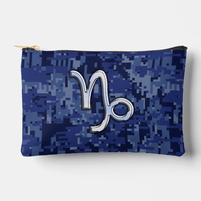 Capricorn Zodiac Sign on Navy Digital Camouflage Accessory Pouch (Front)