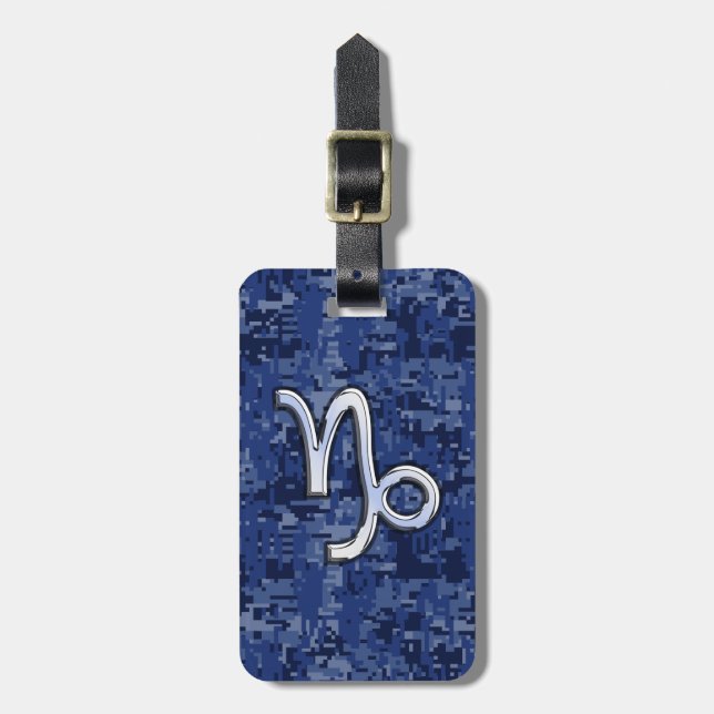 Capricorn Zodiac Sign on Navy Digital Camouflage Luggage Tag (Front Vertical)
