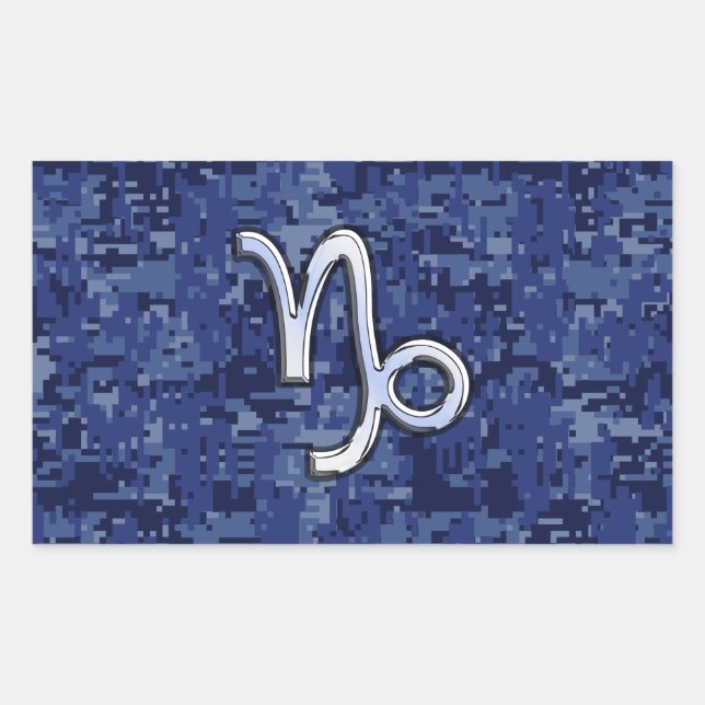 Capricorn Zodiac Sign on Navy Digital Camouflage Rectangular Sticker (Front)