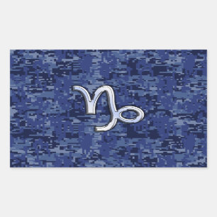 Capricorn Zodiac Sign on Navy Digital Camouflage Rectangular Sticker