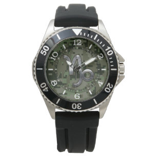 Capricorn Zodiac Sign on olive green camo dial Watch