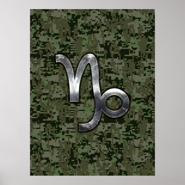Capricorn Zodiac Sign on olive green digital camo (Front)