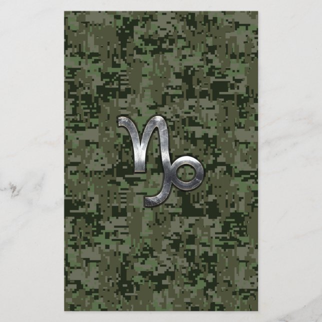 Capricorn Zodiac Sign on olive green digital camo Flyer (Front)