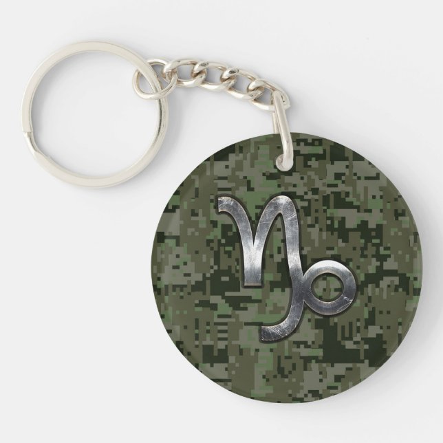 Capricorn Zodiac Sign on olive green digital camo Key Ring (Front)
