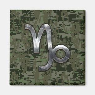 Capricorn Zodiac Sign on olive green digital camo Magnet