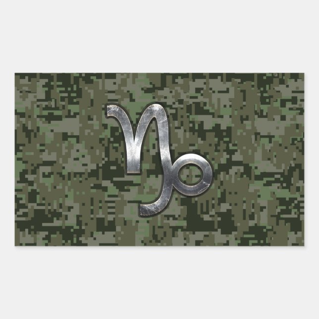 Capricorn Zodiac Sign on olive green digital camo Rectangular Sticker (Front)