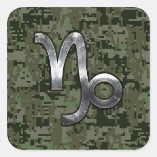 Capricorn Zodiac Sign on olive green digital camo Square Sticker