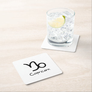 Capricorn Zodiac Sign on White Background Square Paper Coaster
